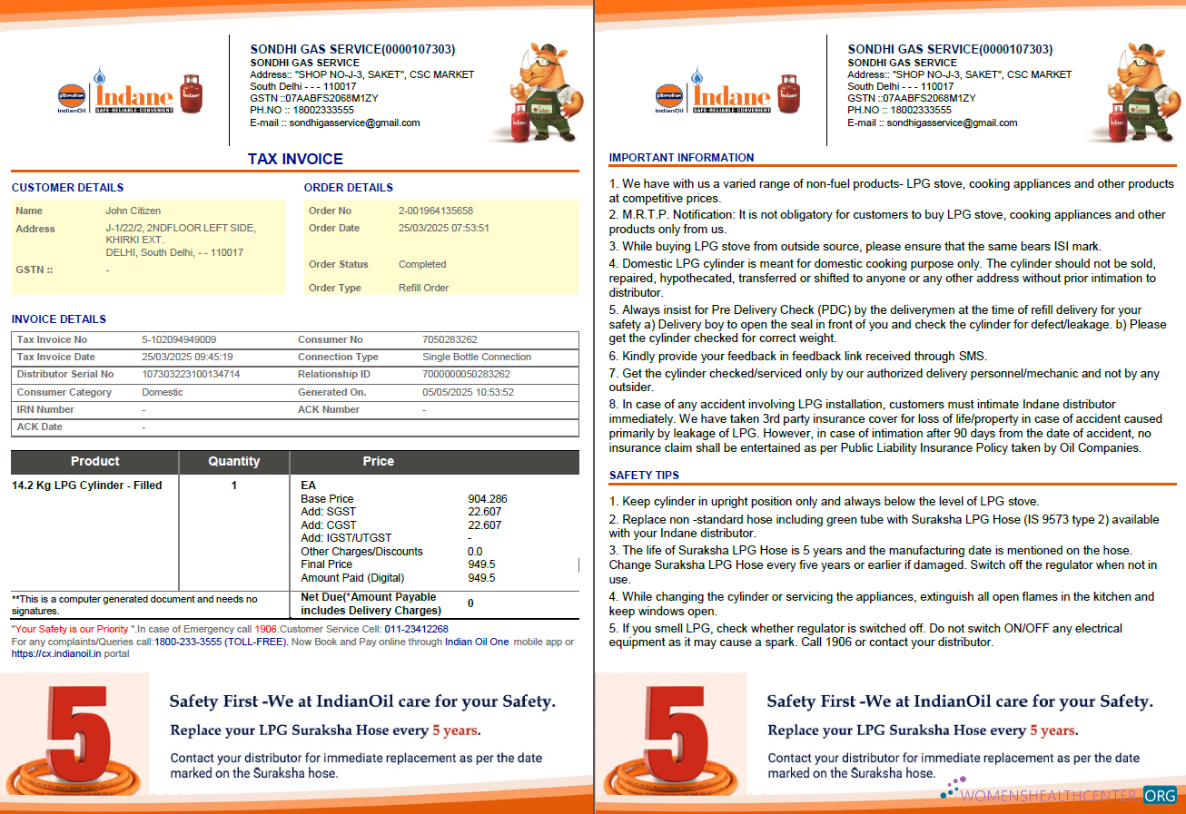 download India Indian oil utility bill template in Word and PDF formats, 2 pages, version 2 PDF template